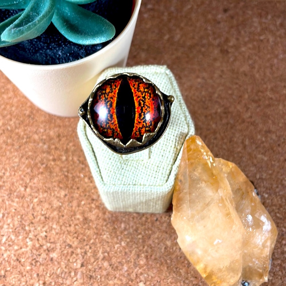 Glass eye ring talisman handmade